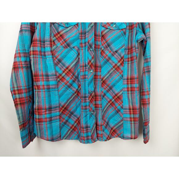 Cruel Girl Western Women's Turquoise Red Snap Casual Top Size Extra Large - Picture 3 of 10
